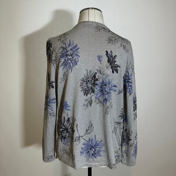 Alfred Dunner Gray Floral Glitter Long Sleeve Layered Blouse Womens Size Small S - Picture 6 of 9